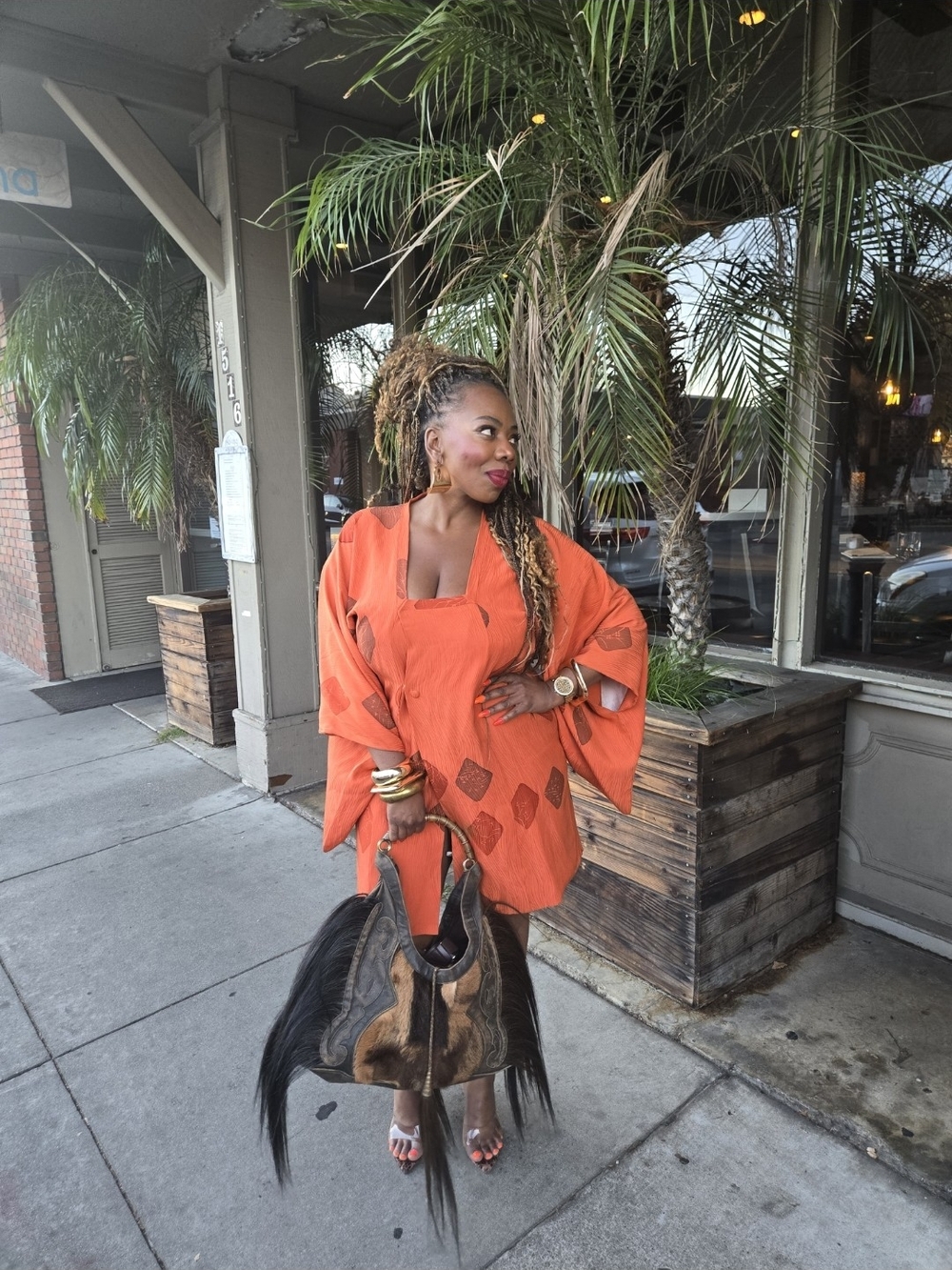 VintageVibrant Orange Embellished Tunic Dress